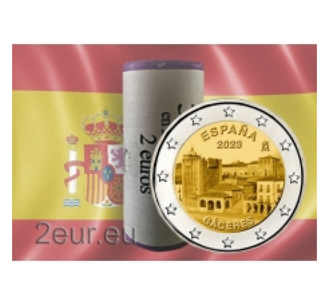Espagne 2 euros rouler 2023 - Site du patrimoine mondial de l'UNESCO - Vieille ville de Cáceres