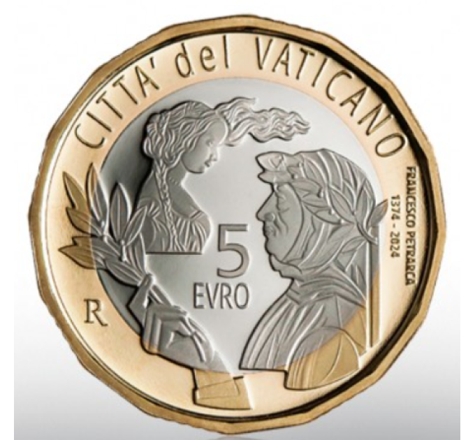 Vatican 5 euros BE 2024 - 650 ans depuis la mort de Francesco Pétrarque