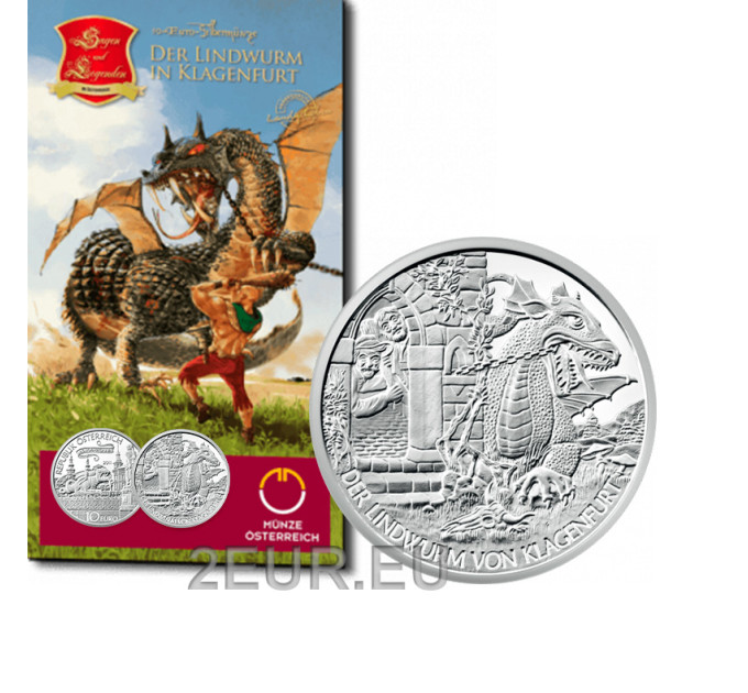Autriche 10 euros  Pièce d'argent 2011 - Le lindwurm à Klagenfurt