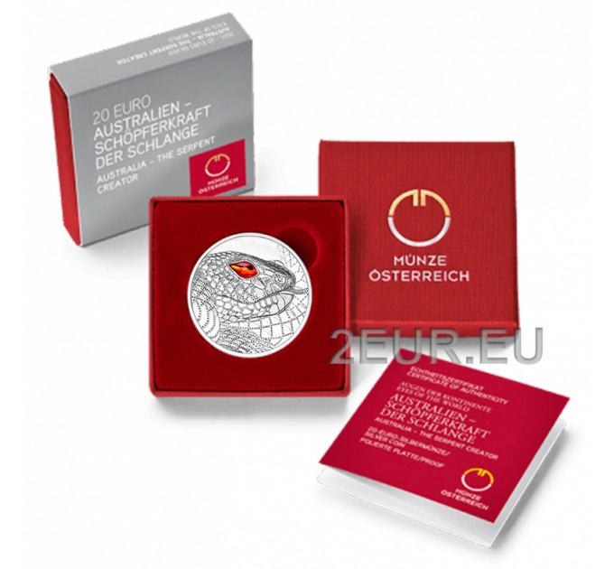 Autriche 20 euros Pièce d'argent 2021 - Eyes of the World - Australie - Le Serpent Créateur