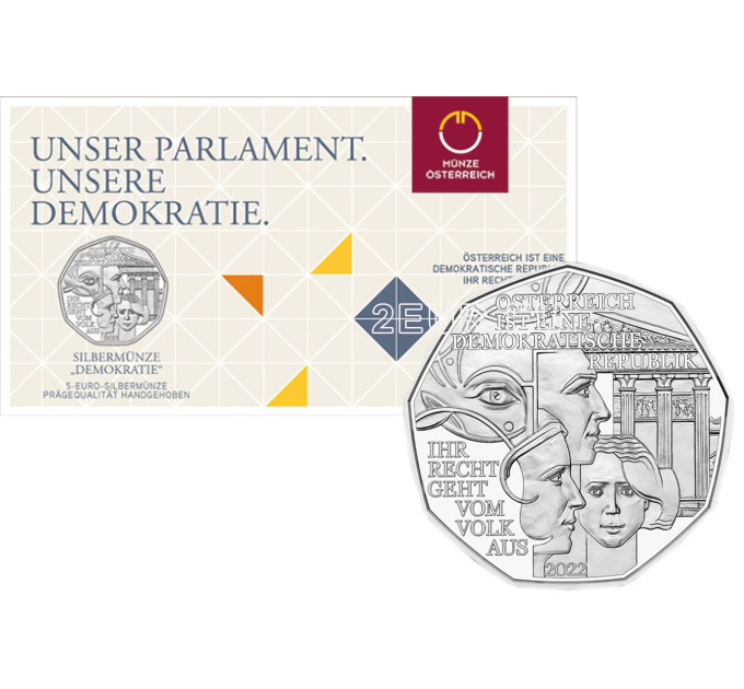Autriche 5 euros Pièce d'argent 2022 - Démocratie