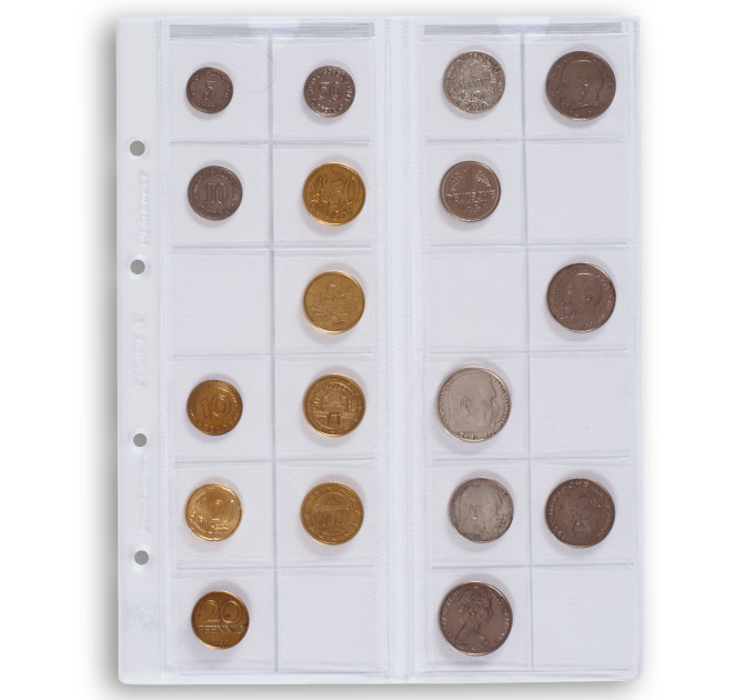FEUILLE DE MONNAIE - OPTIMA (LEUCHTTURM) - 24 PIÈCES jusqu'à 34 mm Ø, transparent