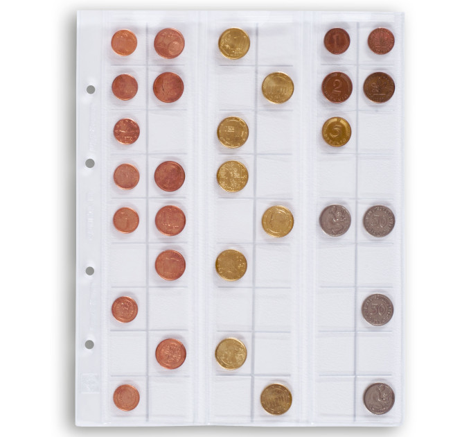 FEUILLE DE MONNAIE - OPTIMA (LEUCHTTURM) - 54 PIÈCES jusqu'à 20 mm Ø, transparent