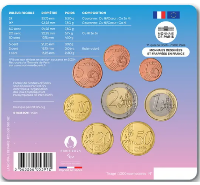 France BU Série 2024 - Ensemble de pièces en euros - Mascotte Paralympique