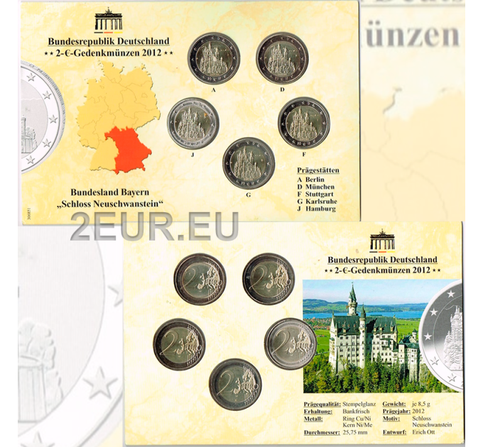 Allemagne 2 Coffret Euros BU 2012 -Le château de Neuschwanstein - ADFGJ
