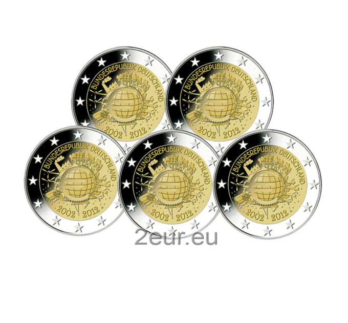 Allemagne 2 euros UNC 2012 - 10 ans d'euro cash - ADFGJ