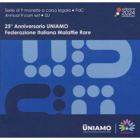 Italie Coffret euro BU + Pièce de 5 euros en argent 2024 - 25e anniversaire de la fondation de la Fédération italienne des maladies rares