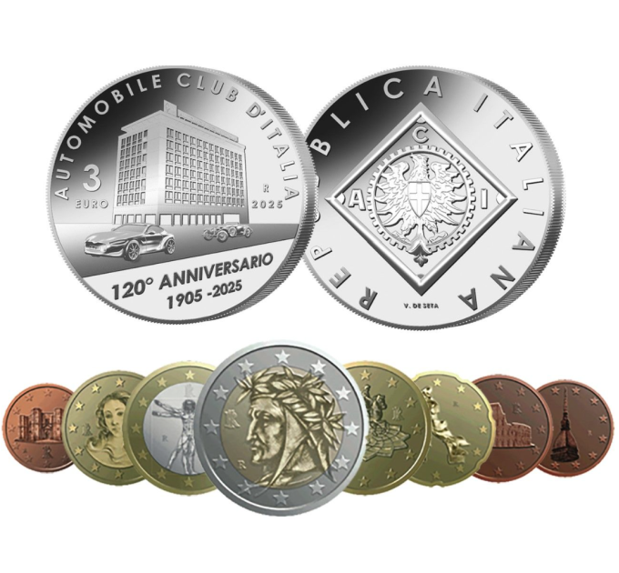 Italie Coffret euro BU + Pièce de 5 euros en argent 2025 - 120e anniversaire de l'Automobile Club