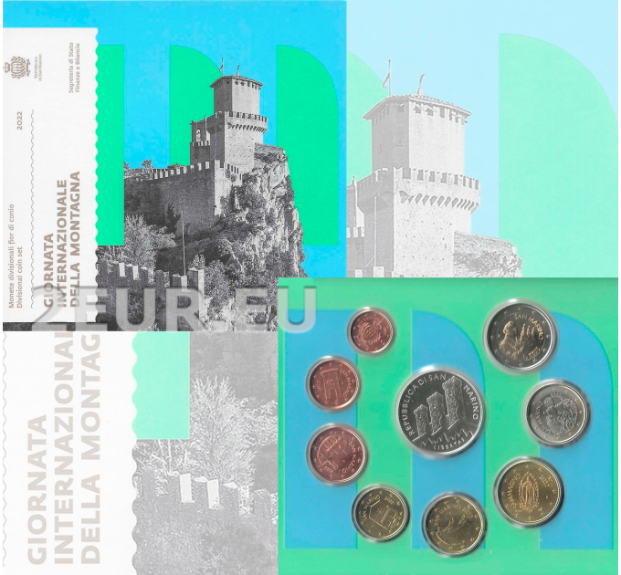 Saint Marin Coffret Euro BU + Pièce de 5 euros en argent 2022