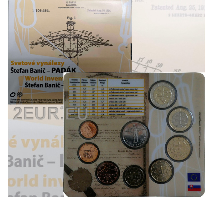 Slovaquie Coffret euro BU 2018 - Stefan Banic - Parachute militaire