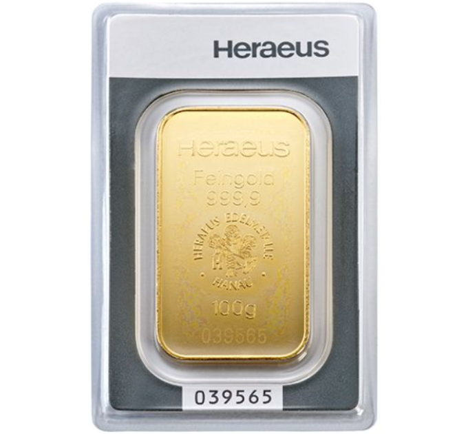 100 g Lingot d'or Heraeus