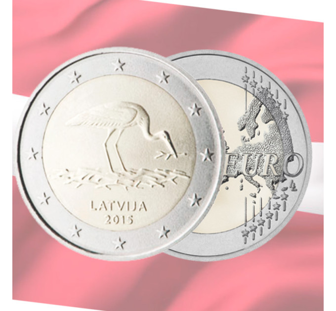 Lettonie 2 euros UNC 2015 - Cigogne