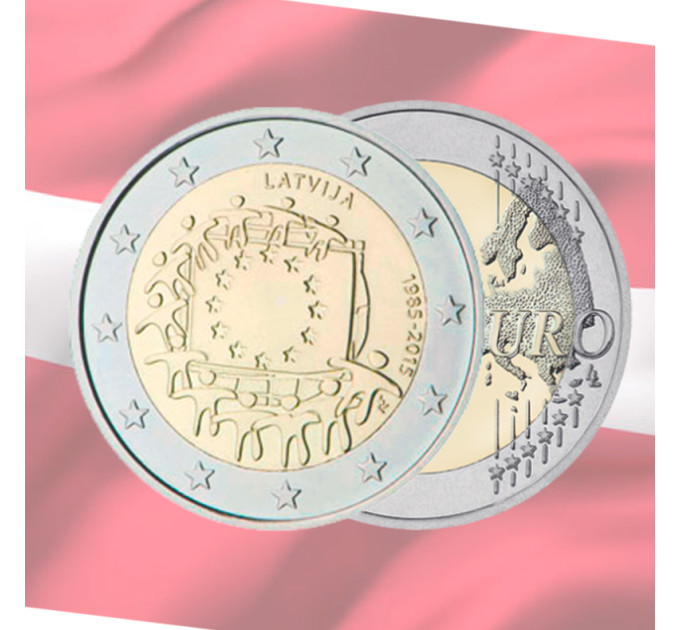 Lettonie 2 euros UNC 2015 - 30 ans du drapeau de l'UE