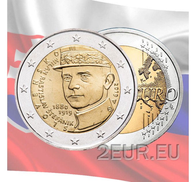 Slovaquie 2 euros UNC 2019 - 100e anniversaire de la mort de Milan Rastislav Stefanik