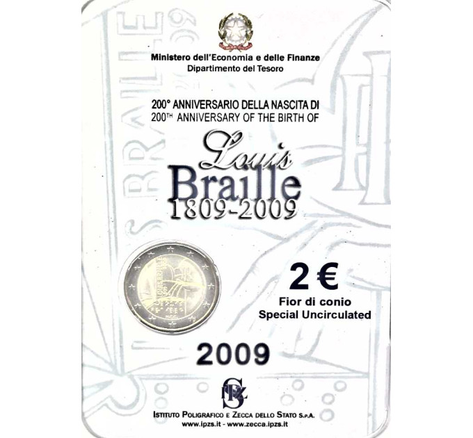 Italie 2 euros BU 2009 - 200e anniversaire de la naissance de Louis Braille
