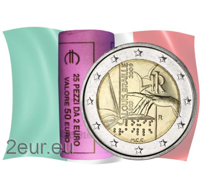 Italie 2 euros UNC rouleau 2009 - 200e anniversaire de la naissance de Louis Braille