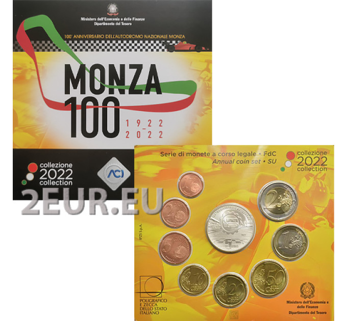 Italie Coffret euro BU + Pièce de 5 euros en argent 2022 - 100e anniversaire de l'Autodromo Nazionale di Monza